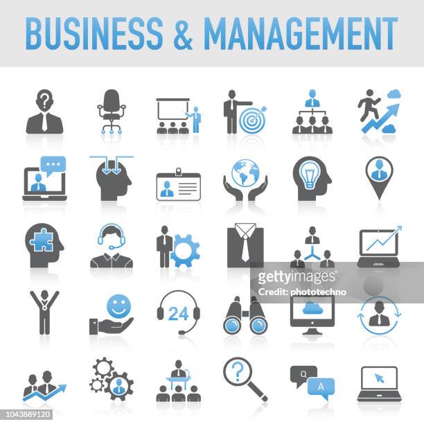 modern universal business management line icon set - business strategy stock illustrations