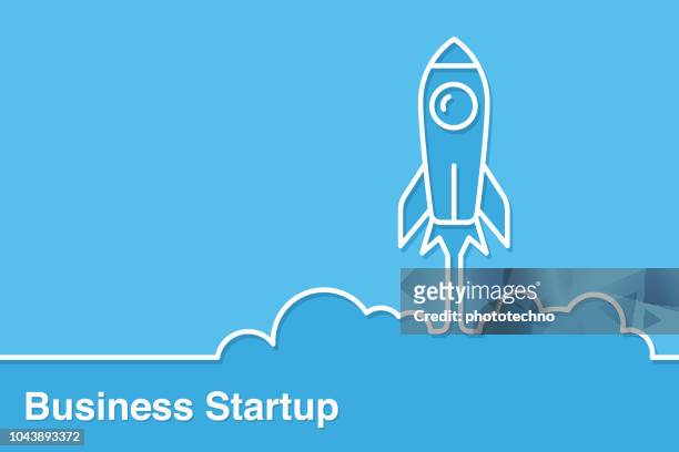 rocket icon launching from floor startup concepts - launch event stock illustrations