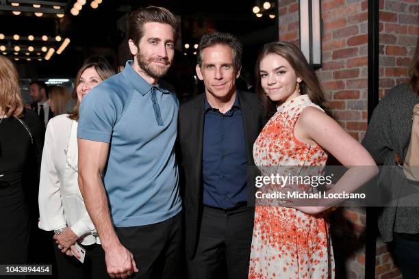 Jake Gyllenhaal, Ben Stiller and daughter, Ella Olivia Stiller attend the after party for "Wildlife" during the 56th New York Film Festival at The...