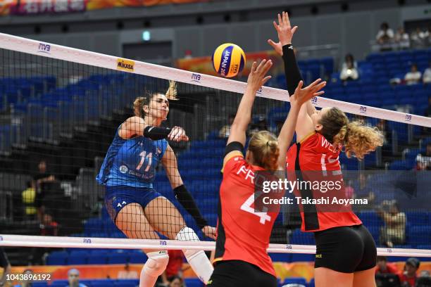 Julieta Constanza Lazcano of Argentina spikes during the Group A match between Germany and Argentina on day three o of the FIVB Women's World...