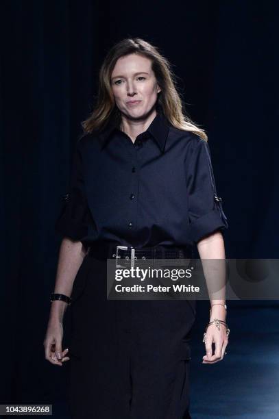 Fashion designer Clare Waight Keller walks the runway during the Givenchy show as part of the Paris Fashion Week Womenswear Spring/Summer 2019 on...