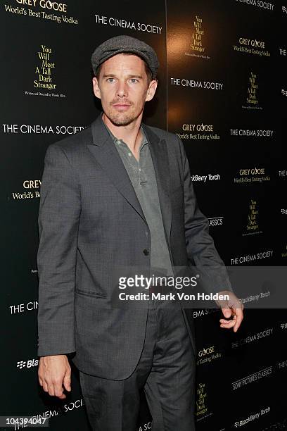 Actor Ethan Hawke attends the Cinema Society and BlackBerry Torch screening of "You Will Meet a Tall Dark Stranger" at MOMA on September 14, 2010 in...