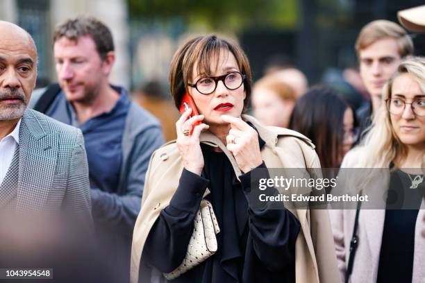 Kristin Scott Thomas, outside Valentino, during Paris Fashion Week Womenswear Spring/Summer 2019, on September 30, 2018 in Paris, France.