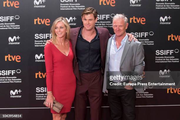 Chris Hemsworth and their parents Craig Hemsworth and Leoni Hemsworth attend the red carpet of the closure gala during 66th San Sebastian Film...