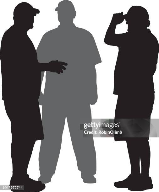 three men talking silhouette - three people icon stock illustrations