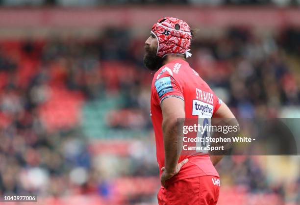 Sale Sharks' Josh Strauss during the Gallagher Premiership Rugby match between Leicester Tigers and Sale Sharks at Welford Road Stadium on September...