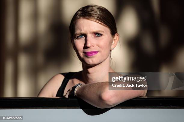 Former American soldier and whistleblower Chelsea Manning poses during a photo call outside the Institute Of Contemporary Arts ahead of a Q&A event...