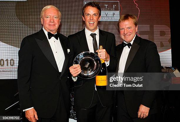 Graeme Swann is presented with the FTI England Player of the Summer Award during the NatWest PCA Awards Dinner 2010 at The Hurlingham Club on...