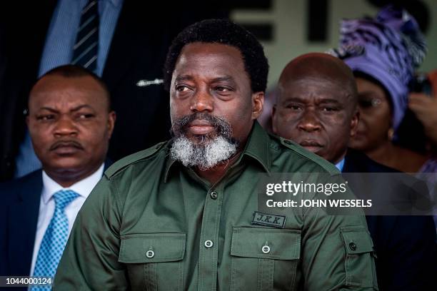 President of the Democratic Republic of the Congo , Joseph Kabila, attends a ceremony where he will burn one ton of ivory and pangolin scales on...