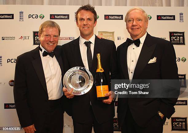 Graeme Swann of England poses with the FTI England Player of the Summer Award during PCA Awards dinner at the Hurlingham Club on September 23, 2010...