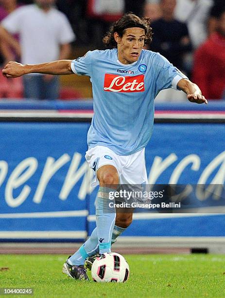 Edinson Cavani of Napoli in action during the Serie A match between Napoli and Chievo Verona at Stadio San Paolo on September 22, 2010 in Naples,...