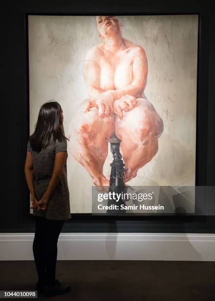 Propped by Jenny Saville is displayed at the press preview for Sotheby's Freize week exhibition of Contemporary art at Sotheby's on October 1, 2018...