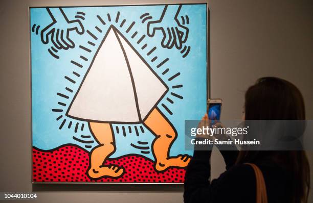 Untitiled by Keith Haring at the press preview for Sotheby's Freize week exhibition of Contemporary art at Sotheby's on October 1, 2018 in London,...