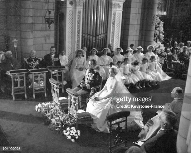 The religious marriage of Grace KELLY and Prince RAINIER III OF MONACO celebrated in Monaco cathedral.