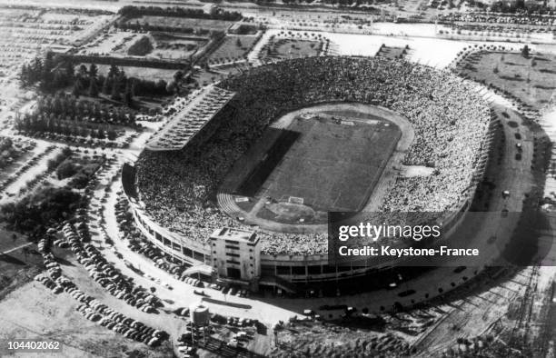 General view of Santiago national stadium in Chile where certain matches of the soccer World Cup took place in June 1962, notably the finals.