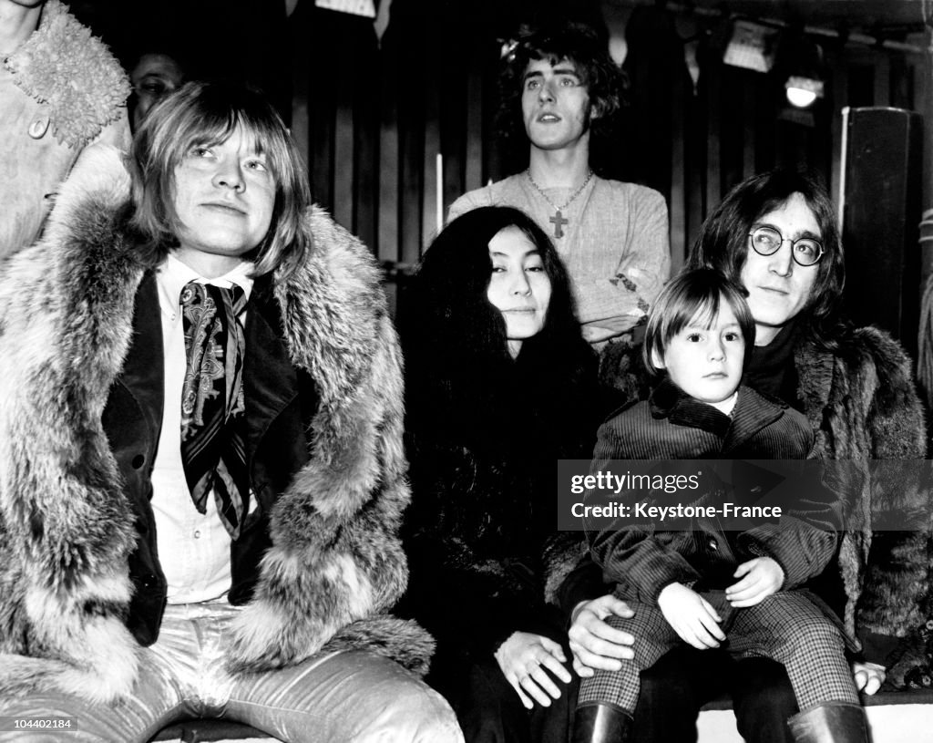 Rock'N Roll Circus Show Around 1967 : John Lennon, Yoko Ono, Roger Daltrey And Brian Jones