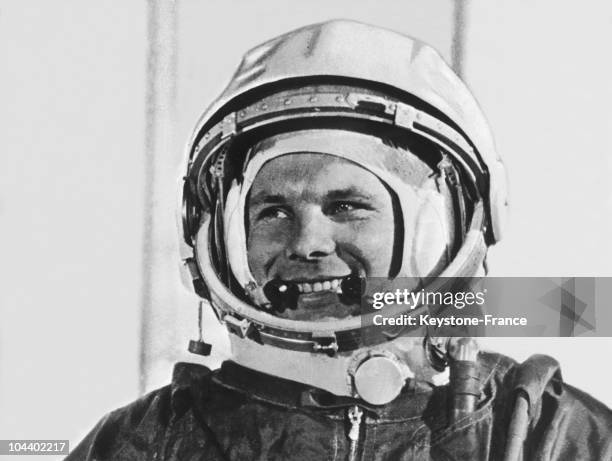 Portrait of Yuri GAGARIN before his departure in the spaceship VOSTOK 1 for the first manned flight to space.