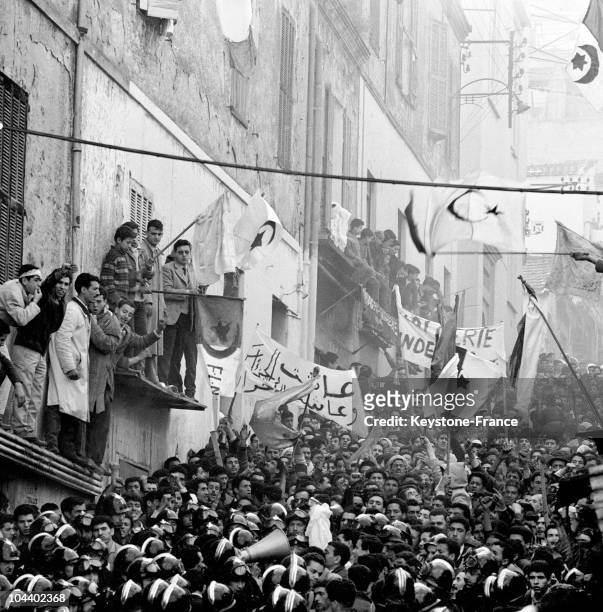 Protest demonstrations breaking out in Algeria during the official trip by French President, Charles de Gaulle, December 1960. In the Belcourt...
