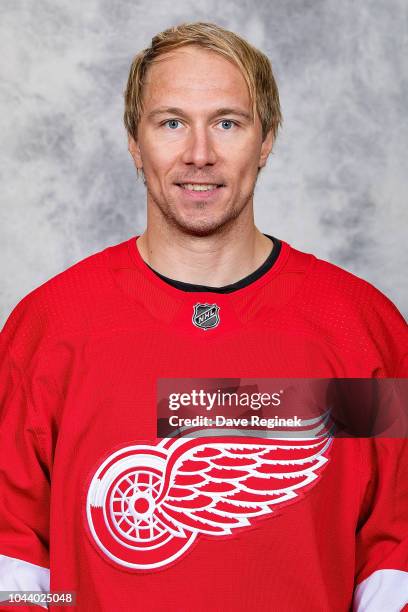 Jussi Jokinen of the Detroit Red Wings poses for his official headshot for the 2018-2019 season at Center Ice Arena on September 13, 2018 in Traverse...