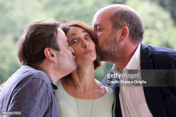 Nicola Rignanese, Lorenza Indovina and Antonio Albanese attend 'I Topi' Photocall at Casa del Cinema on October 1, 2018 in Rome, Italy.
