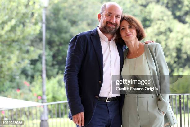 Lorenza Indovina and Antonio Albanese attend 'I Topi' Photocall at Casa del Cinema on October 1, 2018 in Rome, Italy.