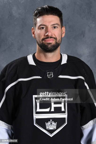 Nate Thompson of the Los Angeles Kings poses for his official headshot for the 2018-2019 season on September 06, 2018 at the Toyota Sports Center in...