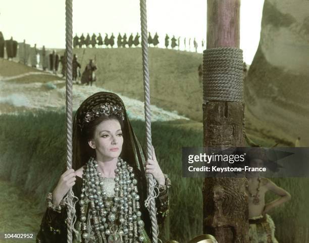 American-born Greek opera singer Maria Callas as Medea during the shooting of the film of the same name, directed by Paolo Pasolini.