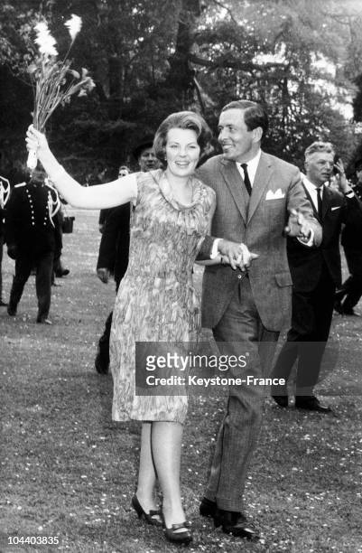 Princess BEATRIX of Holland and Prince CLAUS VON AMSBERG announcing their wedding. Queen JULIANA abdicated on April 30 and Princess BEATRIX succeeded...