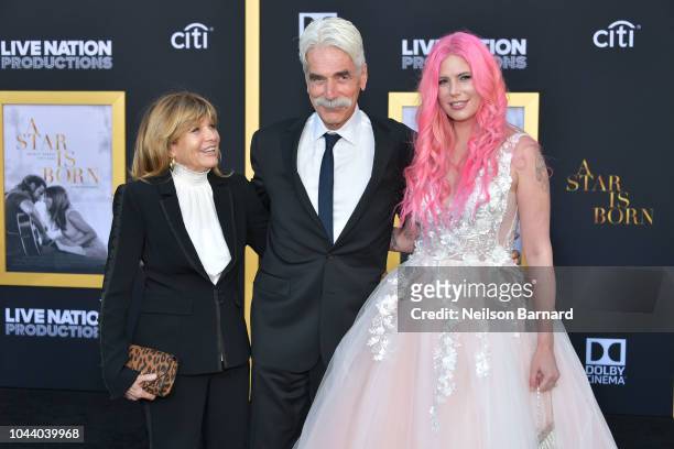 Katharine Ross, Sam Elliott and Cleo Rose Elliott arrive at the Premiere Of Warner Bros. Pictures' 'A Star Is Born' at The Shrine Auditorium on...