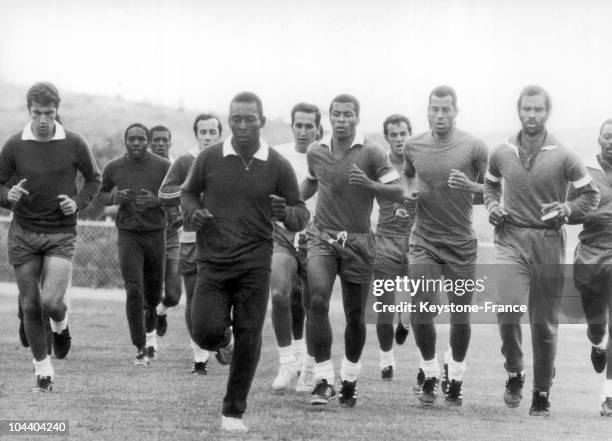 The Brazilian soccer player PELE training with his Brazilian national team for the next World Cup in Mexico.