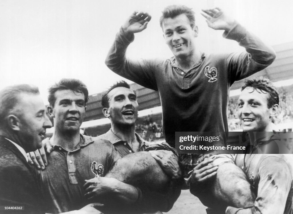 Soccer World Cup : The French Players Douis, Lerond, Fontaine And Vincent 1958