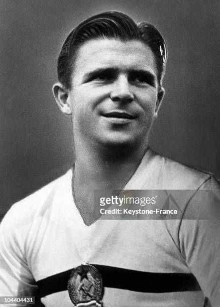 Portrait of the Hungarian team's captain Ferenc PUSKAS on the soccer World Cup. Hungaria went to the finals against West Germany and won by 3-2.