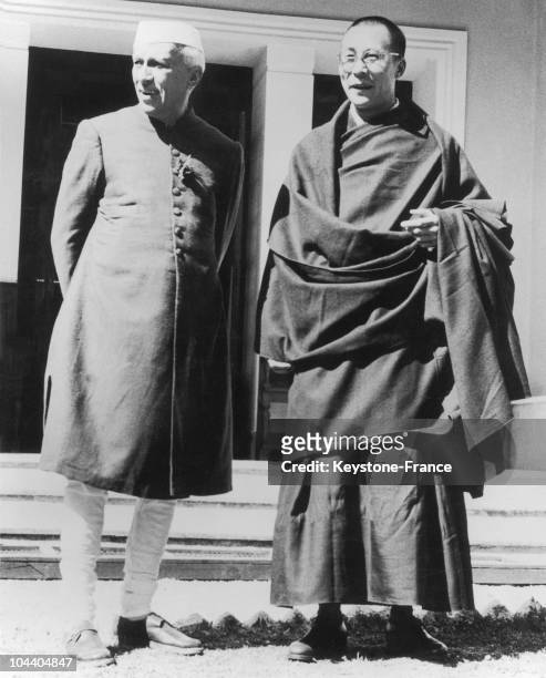 The Indian prime minister Jawaharlal NEHRU and Dalai-Lama Tenzin GYATSO in Birla House, Mussoorie . The God-King decided to seek refuge in India...