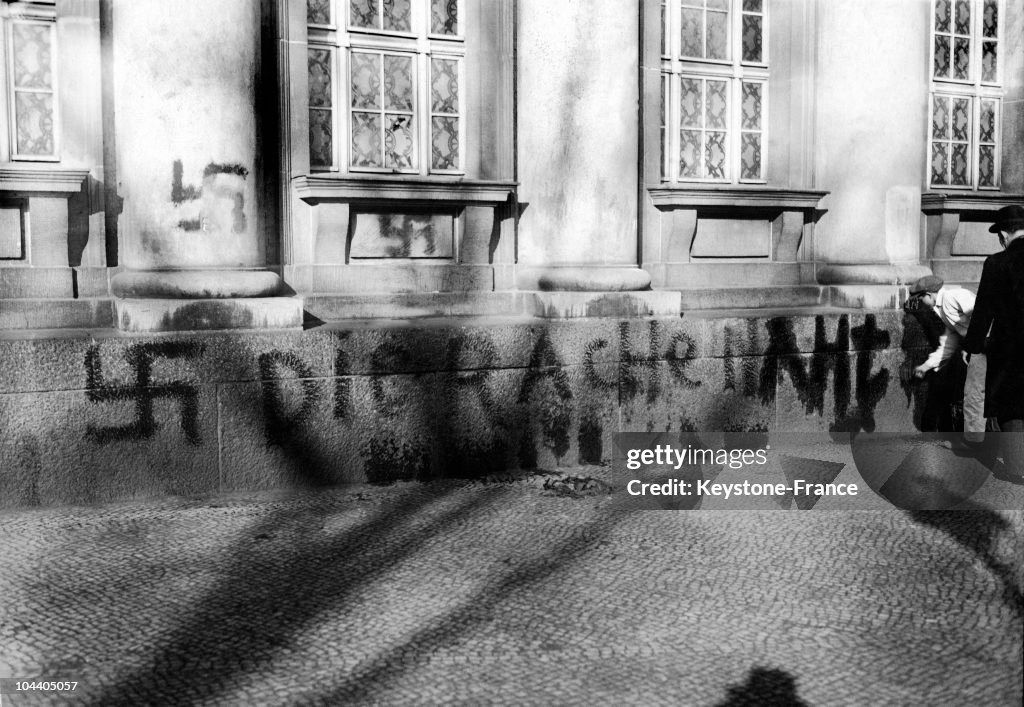 The Crystal Night In Berlin 1938 : Anti-Semitic Inscriptions On The Walls Of A Synagogue