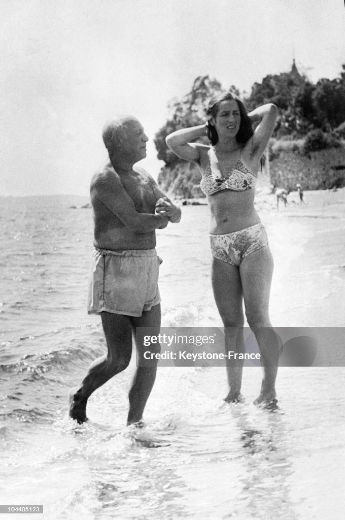 Pablo Picasso And His Wife Francoise On Holidays