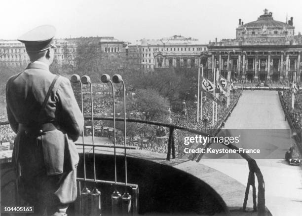 The German Chancellor Adolf HITLER announced the joining of Austria to Germany at the palace of the Hapsburg dynasty in Vienna on March 14, 1938.