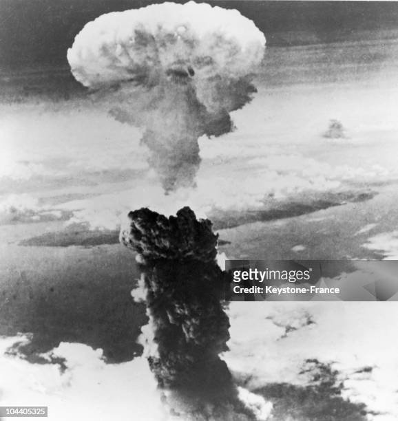 August 9, 1945. The second American atomic bomb explodes above the city of Nagasaki, Japan on the island of Kyushu, producing a huge atomic mushroom...