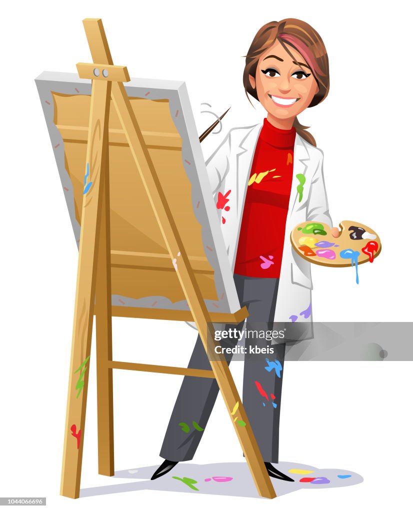 Young Female Artist Painting A Picture