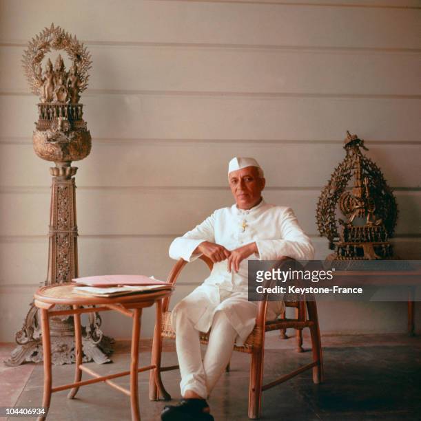 Portrait of Indian Prime Minister Jawaharlal NEHRU, in London in the 1950's. He wished to industrialize and economically develop India to curb...
