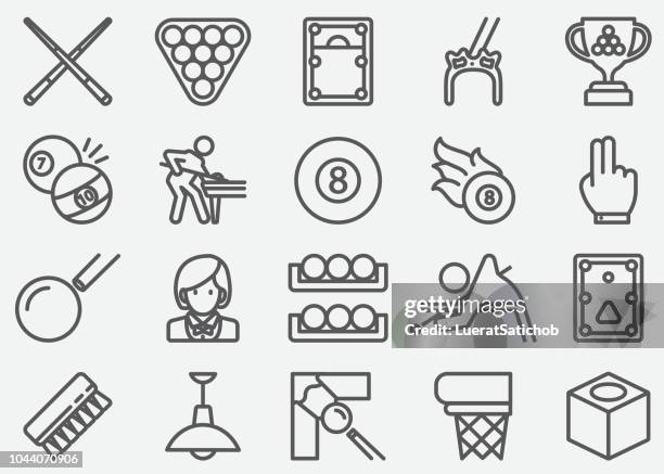 stockillustraties, clipart, cartoons en iconen met biljart lijn pictogrammen - poolbiljart