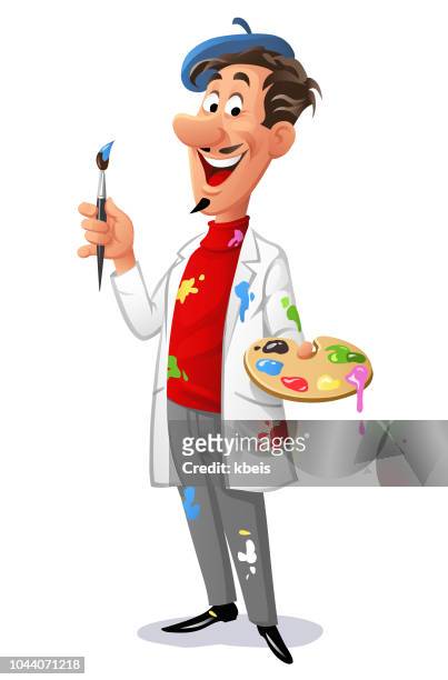 painter with brush and artist's palette - painter beret stock illustrations