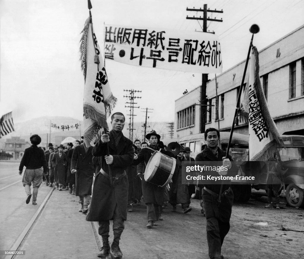 February 2, 1946 in Seoul, Korea. 50,000 Koreans are demonstrating in ...