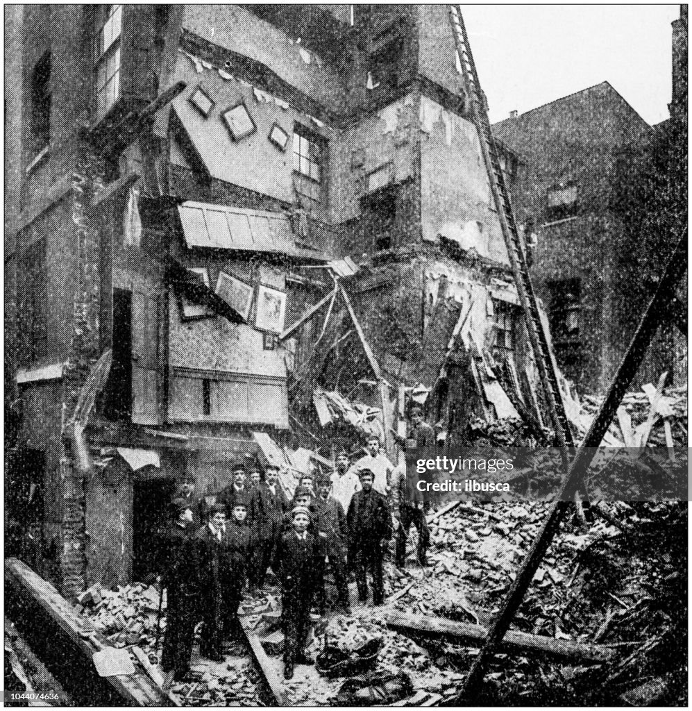Building Exploding Demolition Antique Photograph Explosion Buildings Demolition High-Res Vector ...