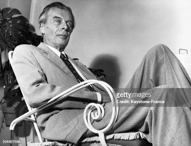 Portrait of the English writer Aldous HUXLEY during a stay in Italy. He is pictured here in Turin, at the house of his sister-in-law, on September...