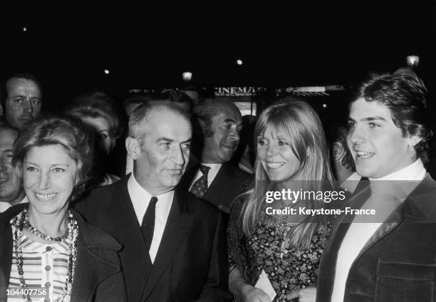 At the premiere of the film L'HOMME ORCHESTRE at a movie theatre on the Champs Elysees in Paris, Mrs. De FUNES , Louis de FUNES, JERRY, one of the...