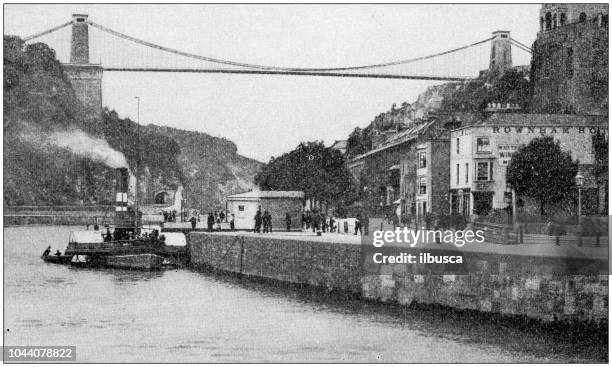 illustrations, cliparts, dessins animés et icônes de antique photo : pont suspendu de clifton - bristol angleterre