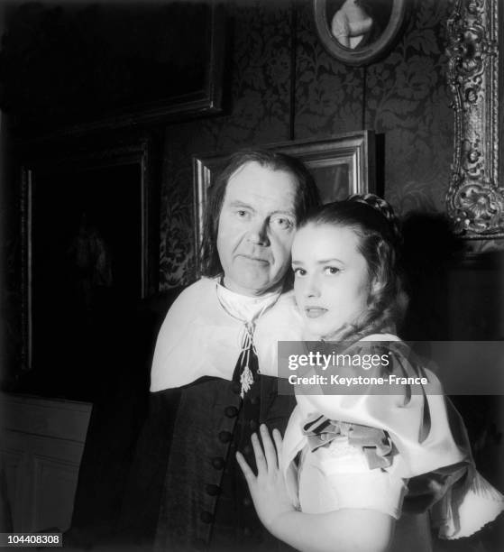 The French actress Jeanne MOREAU and Fernand LEDOUX acting in a scene from the play "TARTUFFE" by MOLIERE at the Comedie Francaise January 16, 1951.