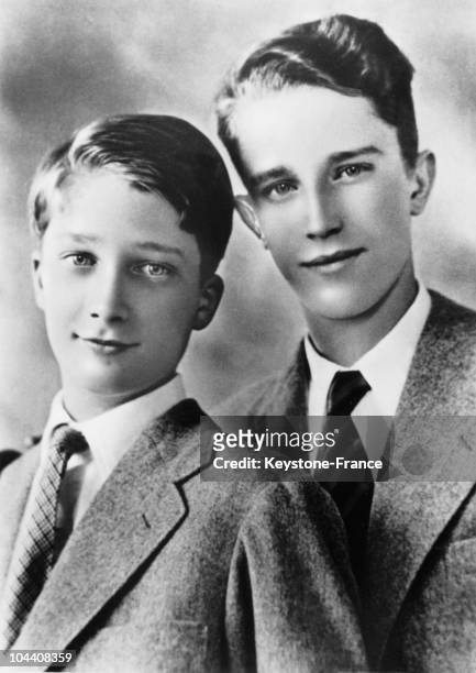 January 20, 1948 portrait of Prince BAUDOUIN 1st, King of Belgium , with his brother Prince Albert, Prince of Liege.