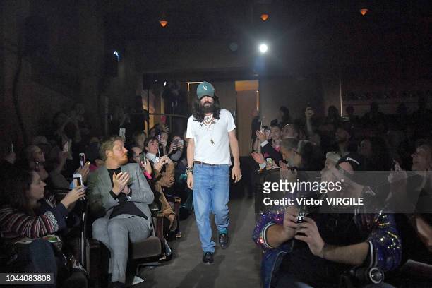 Fashion designer Alessandro Michele walks the runway at the Gucci Ready to Wear fashion show during Paris Fashion Week Spring/Summer 2019 on...