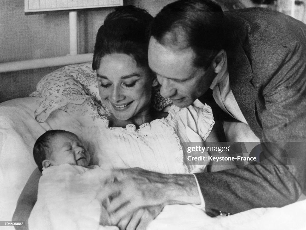 Audrey Hepburn, Her Husband And Their New-Born Baby Sean Ferrer